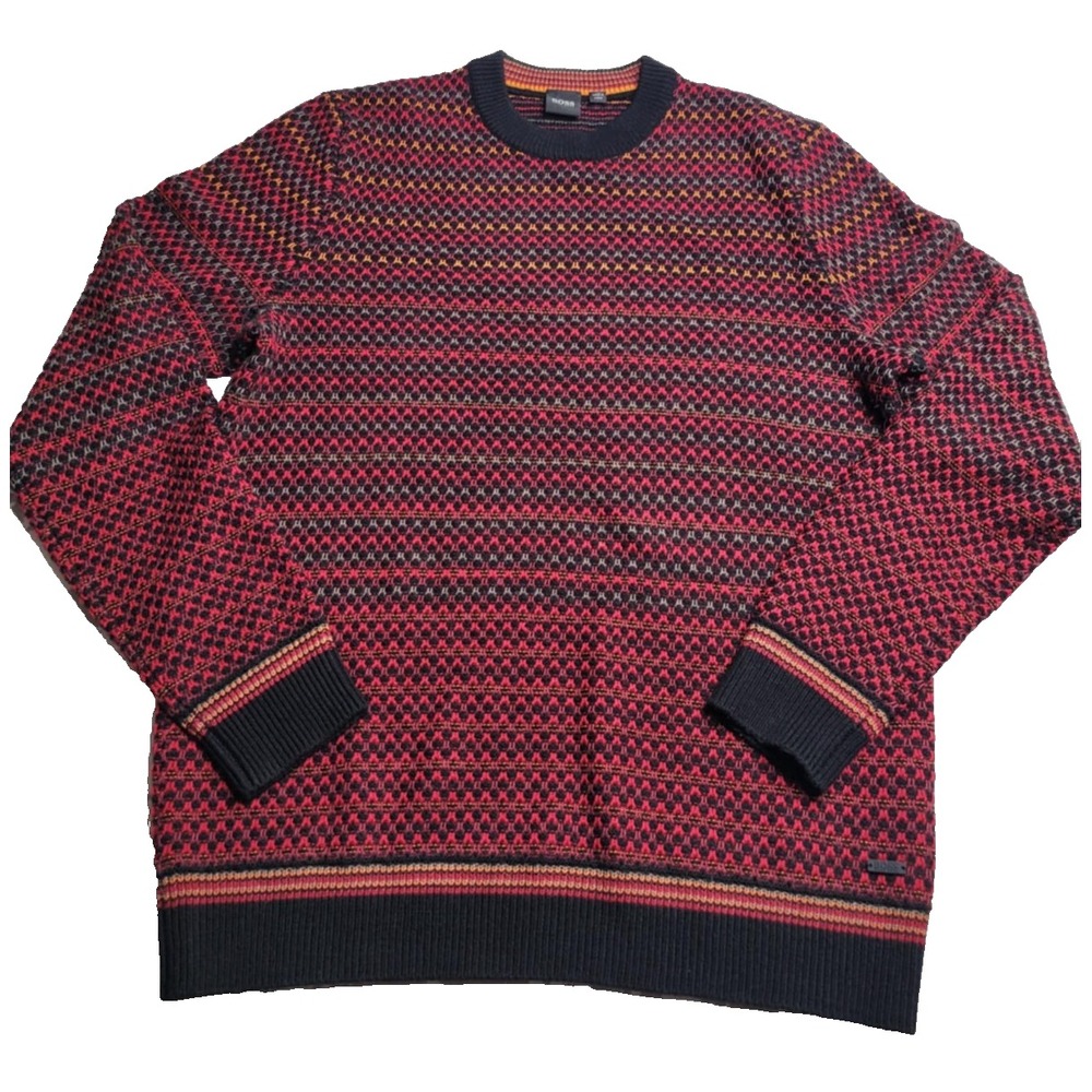 Hugo Boss Wool‎ Blend Heavy Sweater Men's Large Red Multi-Color